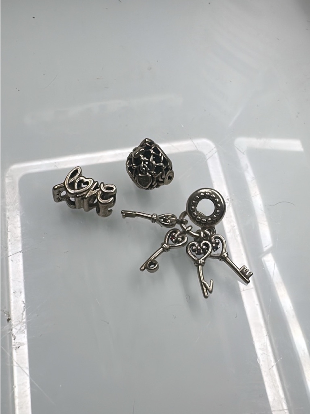 PANDORA Silver Tone Heart Key and Bead Charm Set